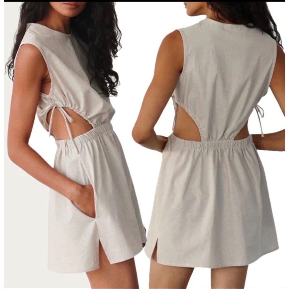 New Haley Solar Cut Out Utility Dress Size L Tan Sleeveless Mini Festival Resort